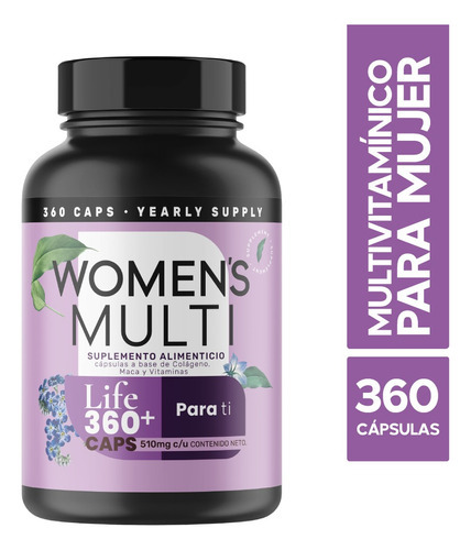 Imagen 1 de 5 de Multivitaminico Mujer 360 Capsulas Vitaminas Para Mujer Life Sabor Sin Sabor (vitaminas Mujer)