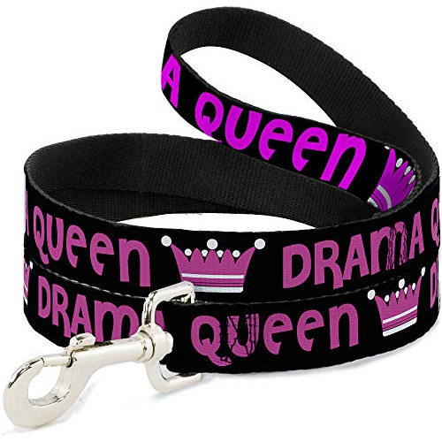 Correa Para Mascotas Con Hebilla - Drama Queen Negro/fucsia 