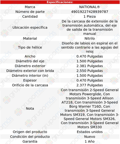 Retén Transmisión National C30 Pickup 60 A 74