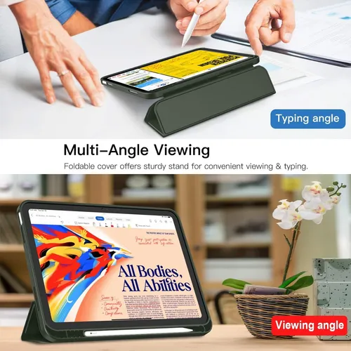 Funda Inteligente Para Ipad 10.9 Con Soporte Lápiz Y Tpu Verde Oscuro