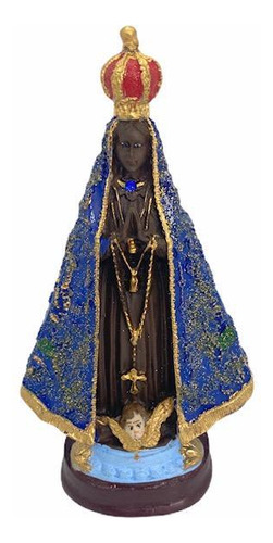 Nossa Sra Aparecida Manto Trabalhado Escultura Resina 14 Cm