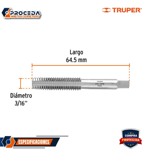 Machuelo Semicónico 316 X 24 Cuerda Gruesa, Truper 11403