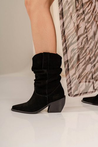 Botas Texanas Mujer Gamuza Caña Abuchonada Fruncida Mecha