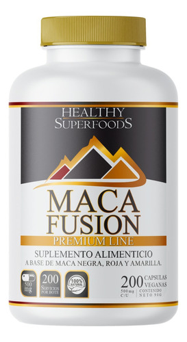 Healthy superfoods Maca Fusion, Maca Amarilla, Negra Y Roja 200 Capsulas 500mg Sabor Sin sabor