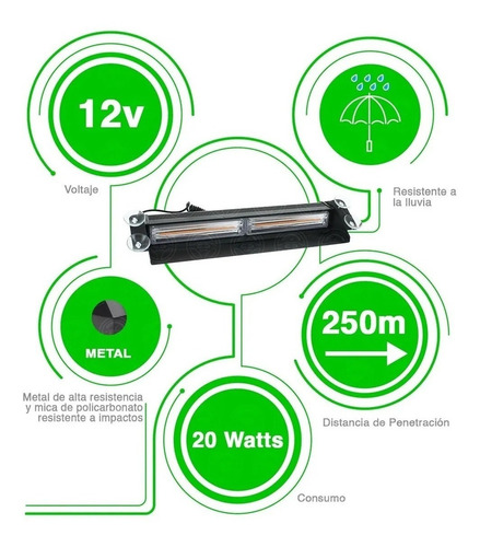 Barra Cob Codigo 2 Módulos Luz Led Roja/ Azul Estrobo Y Fija