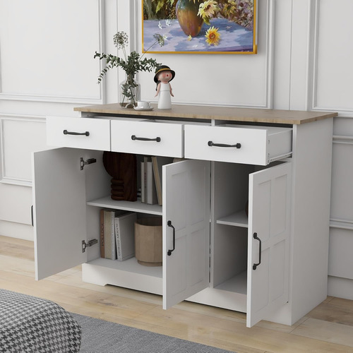 Aparador De Buffet Con Puertas De Rejilla Y 3 Cajones