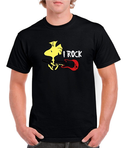 Polera Hombre Estampada Snoopy Woodstock Rock