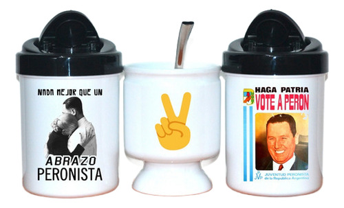 Mate + Yerbera + Azucarera - Juan Peron - Peronismo