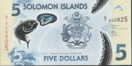 Billete Islas Salomon 5 Dolares 2019 Polimero