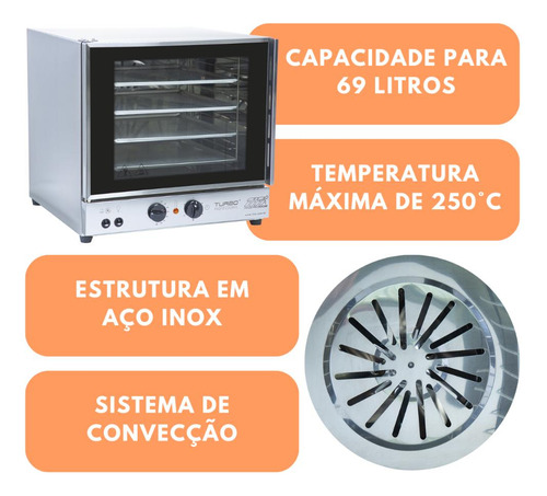 Forno Turbo Industrial Com 4 Bandejas 3040w Em Inox Fetp-4 220v