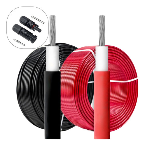 Cabo Solar 4mm 30m Preto+ 30m Vermelho C/ Conector Mc4 Solar
