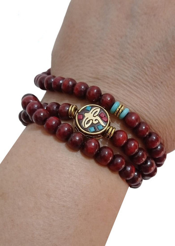 Rosario Pulsera Budista Rosewood Medallón Ojos Buda