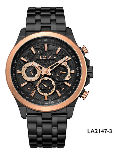 Reloj Hombre Loix® La2147-3 Pavonado Con Bisel Oro Rosa