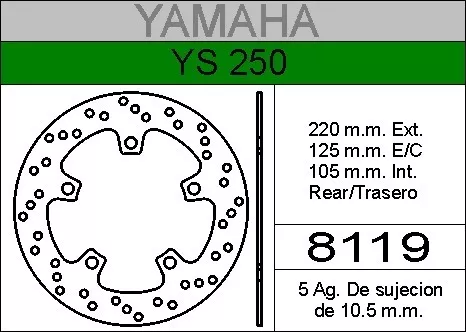 Disco Freno Trasero Yamaha Fazer Ys 250 Solo En Fas Motos