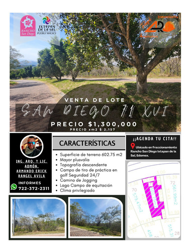 Venta Lote San Diego 71 Mz Xvi Con Todos Los Servicios, Vistas Panorámicas, Proyecto Arquitectónico Incluído En Av Principal Fracc Rancho San Diego Ixtapan De La Sal Edomex