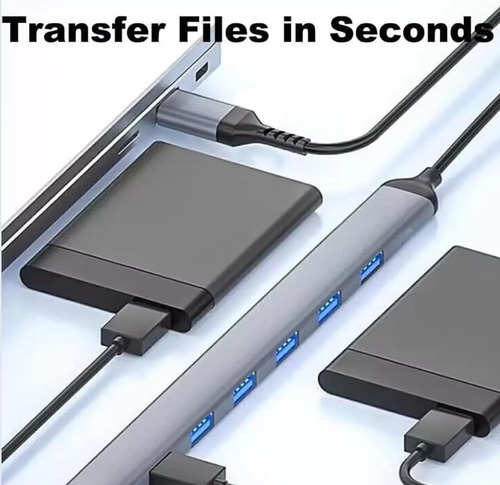 Extensor 7 En 1 De Aluminio Entrada Tipo C Salida Usb 3.0