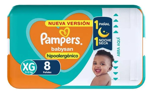 Pampers Babysan Pañales Hipoalergénicos Talle Xg 8 Unidades Género Sin Género Tamaño Extra Grande (xg)