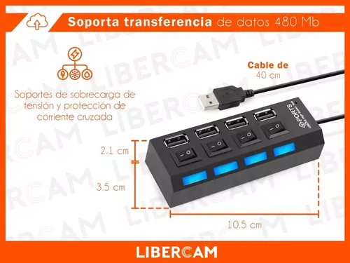 Hub Multiplicador 4 Puertos Adaptador Usb para Notebook Y Pc