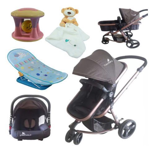 Carrinho De Passeio 3x1 Bebê + Kit Acessórios Diversos Nenem