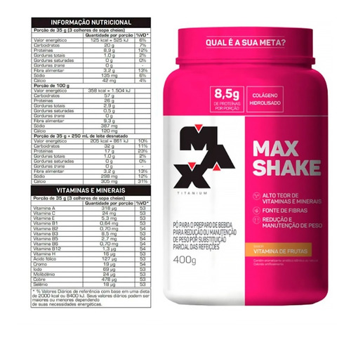 Max Shake - 400g - Max Titanium Sabor Morango