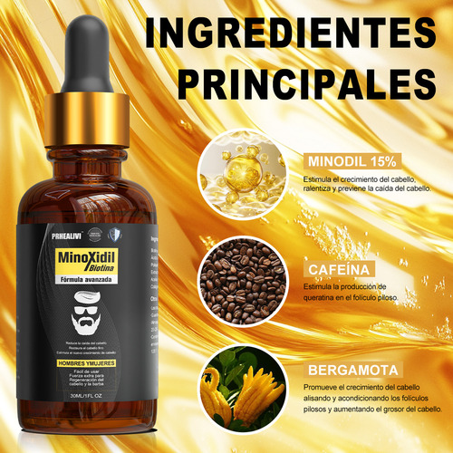 Minoxidil al 15% Adicionado con Aceite Líquido para Hombres y Mujeres Minoxidil15% Liquido de Crecimiento y Fortalecimiento de Cabello 30ml