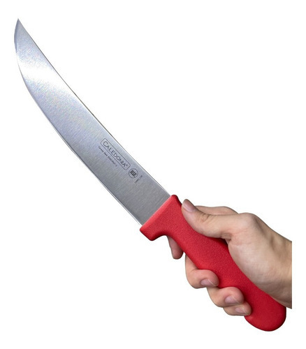Caledonia® Cuchillo Carnicero Curvo Profesional, Hoja 25cm Color Rojo