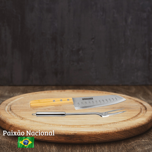 Kit Churrasco Marcamix: Faca Santoku + Garfo Premium
