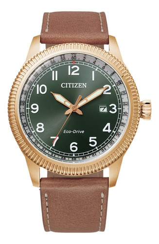 Citizen Militar Eco Drive Bm7483-15x Fotos Reales Marrón Blanco Verde