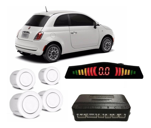Kit Sensor Estacionamento Branco Re Display Sonoro Fiat 500