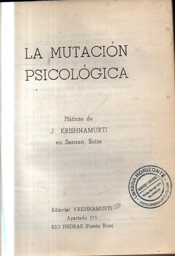 La Mutacion Psicologica J Krishnamurti 