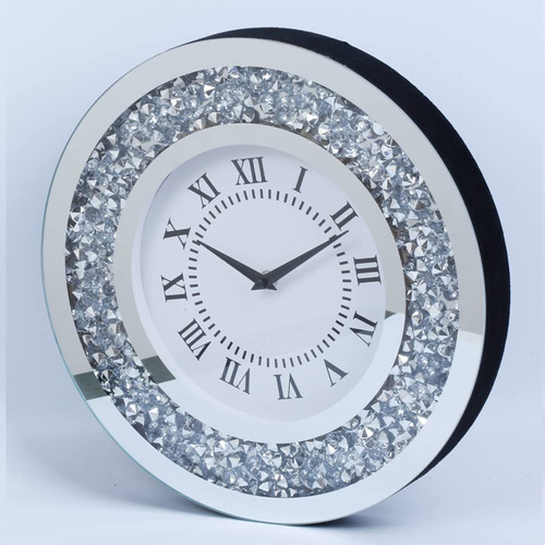 Reloj Pared Espejo Plateado Brillante Diamante Para Cristal