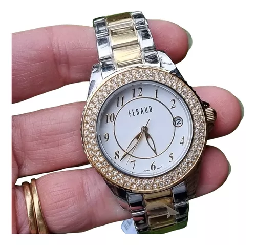 Reloj Mujer Dorado Acero Inoxidable Cubic Fondo Blanco