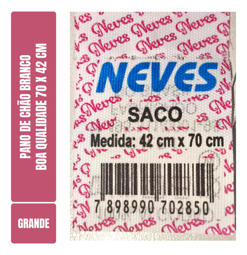 Pano De Chão Branco Alvejado 70 X 42 Cm - Neves - Grande - Tipo Saco Duplo Kit C/ 15 Unidades