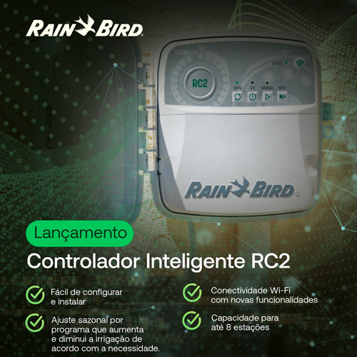 Controlador Wifi Rain Bird Rc2 Irrigação 8 Setores 230v Wifi