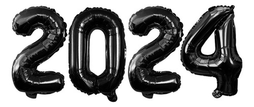 Kit 4 Globos Metalico Numero Chico 16 Pulgada Año 2024 Color Negro