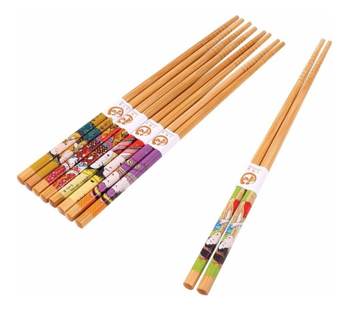 Palillos Palitos Chinos Bambu 10 Pares Reutilizables Sushi