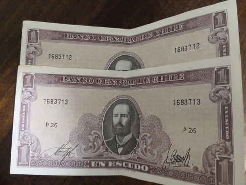 2 Billetes De Un Escudo Chile Billete Antiguo Chile 1970