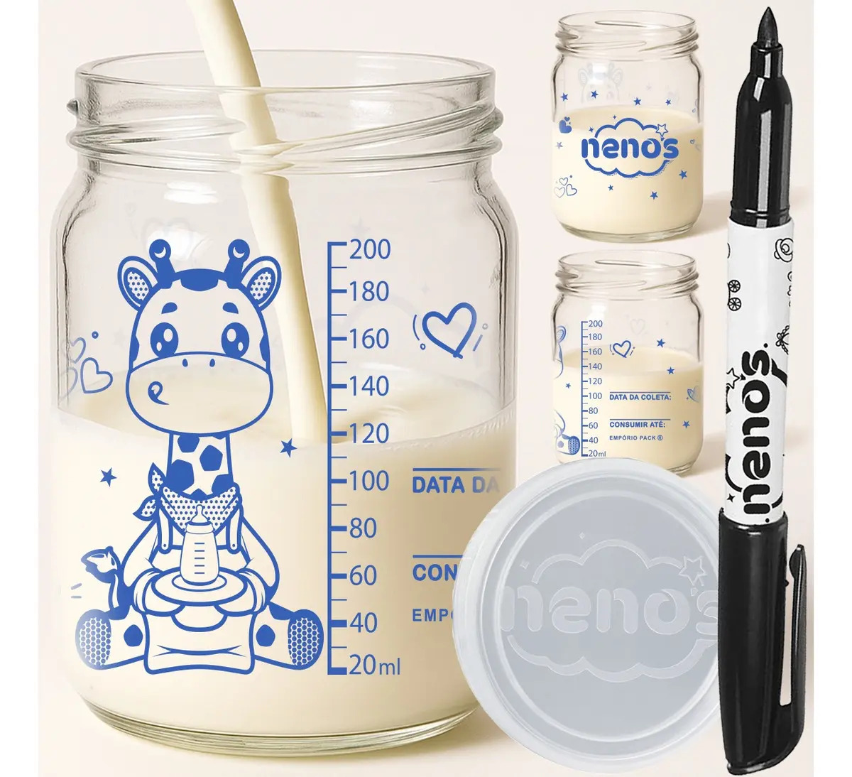 10 Potes De Vidro Armazenar Leite Materno, Graduação 200ml