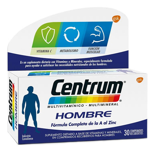Suplemento em comprimidos GSK  Centrum Homems cálcio Centrum Homems em caixa de 36g 30 un