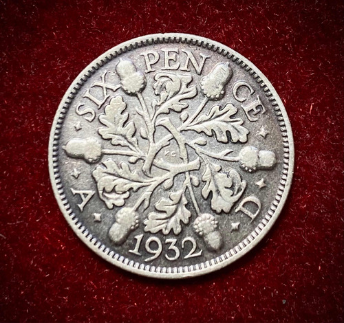 Moneda 6 Peniques Inglaterra 1932 Km 832 Plata 0.500 Jorge 5