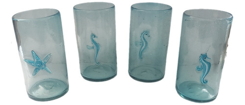 4 Vasos Vidrio Soplado Caballito Mar