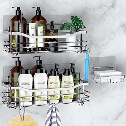 Organizador De Baño Cesta Jabonera Estante Con 5 Ganchos Or