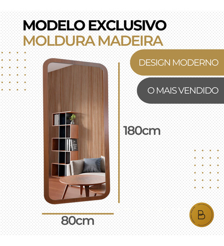 Espelho Moldura Borda Em Madeira Freijó Retangular 180x80cm