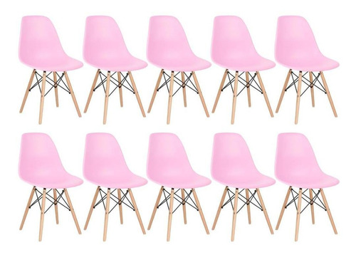 10 Cadeiras Charles Eames Wood Cozinha Eiffel Dsw Cores Cor da estrutura da cadeira Rosa-claro