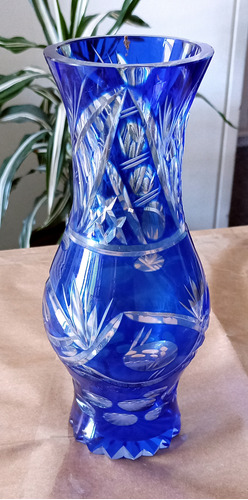 Jarrón Florero Tipo Baccarat Azul 27cm De Alto