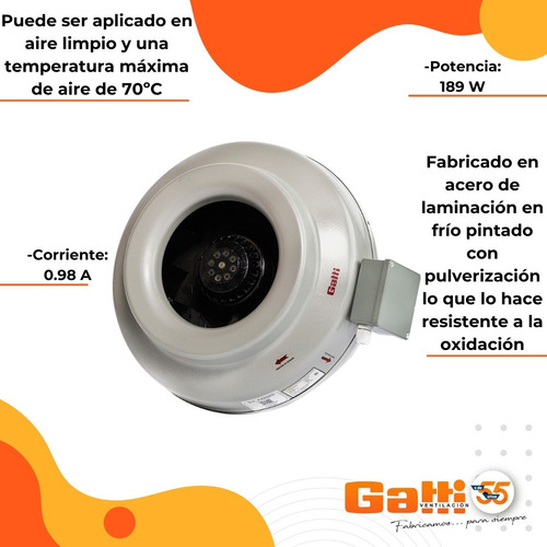Extractor De Aire Entre Conducto Chapa 10 (25 Cm) Gatti Ventilacion