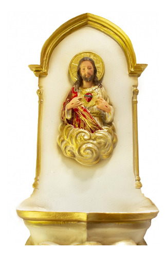 Imagem 4 de 6 de Pia De Água Benta Gótica Sagrado Coração De Jesus Dourada