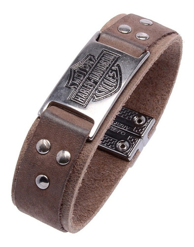 Pulseira Bracelete De Couro Masculina Harley Davidson Café