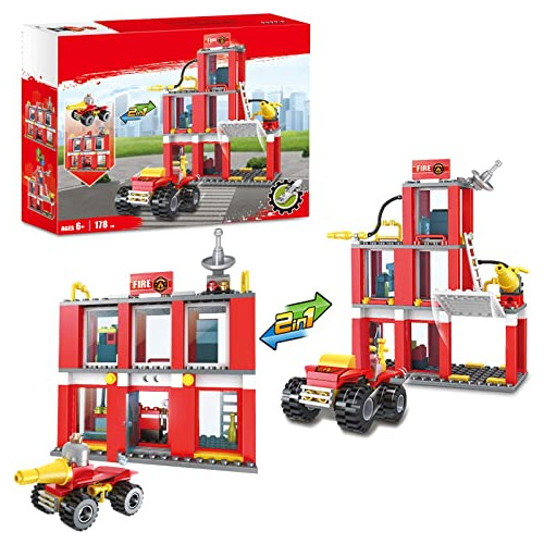 City Fire Station 2in1 Fire Truck Fire Fighter Building Set