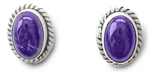comprar Aros Botón Óvalo Trenzado Amatista Plata Fina 925